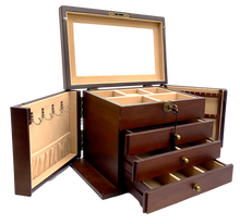 European Walnut Matte Finish Wood Jewellery Box, Side Panels L29cm