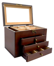 European Walnut Matte Finish Wood Jewellery Box, Side Panels L29cm