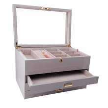 Very Large Lilac High Gloss 3-Drawer Wooden Jewellery Box with Liftout Tray L35cm