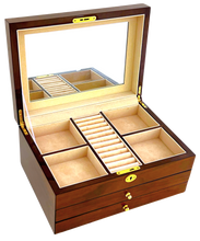 European Walnut High Gloss 2-Drawer Wooden Jewellery Box L38cm