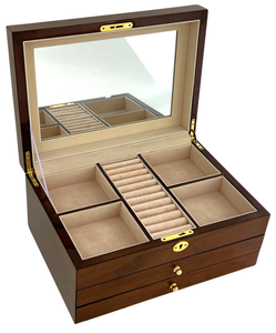 European Walnut  High Gloss Wooden Jewellery Box, Length 38cm
