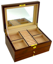 European Walnut  High Gloss Wooden Jewellery Box, Length 38cm