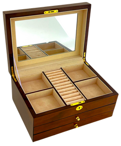 European Walnut  High Gloss Wooden Jewellery Box, Length 38cm