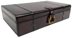 Dark Brown Buffalo Leather Jewellery Box, Length 27cm, Stirrup Clasp