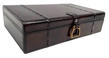Dark Brown Buffalo Leather Jewellery Box, Stirrup Clasp L27cm