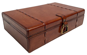 Tan Buffalo Leather Jewellery Box, Length 27cm, Stirrup Clasp