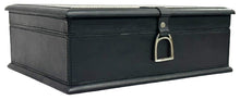 Black Buffalo Leather Jewellery Box Stirrup Clasp L36cm