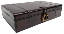 Dark Brown Buffalo Leather Jewellery Box, Stirrup Clasp L27cm