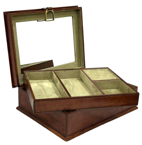 Tan Buffalo Leather Jewellery Box Stirrup Clasp L36cm