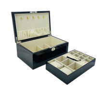 NEW Black High Gloss Wood Jewellery Box with Liftout Tray L30cm