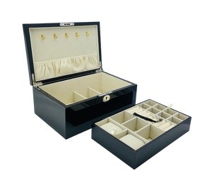 NEW Black High Gloss Wood Jewellery Box with Liftout Tray L30cm