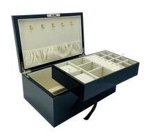 NEW Black High Gloss Wood Jewellery Box with Liftout Tray L30cm