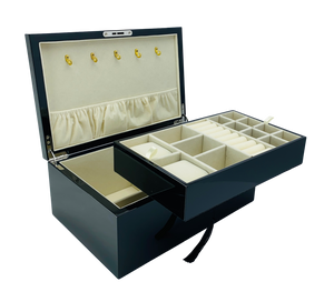NEW Black High Gloss Wood Jewellery Box with Liftout Tray L30cm