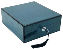 Blue Lizard Piano Finish Key Lock Jewellery and Watch Box L20cm