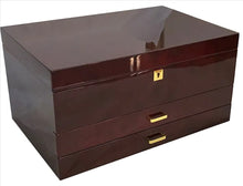 Very Large High Gloss Burgundy Wooden Jewellery, 2-Drawers, L41cm