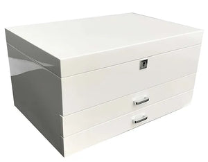 Very Large High Gloss White Wooden Jewellery with Two Drawers, Length 41cm