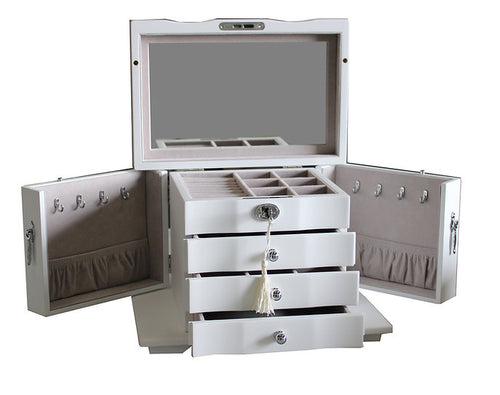 Harrowdene Matt White Jewellery Box, 3-Drawer and 2-Side Panels L28cm