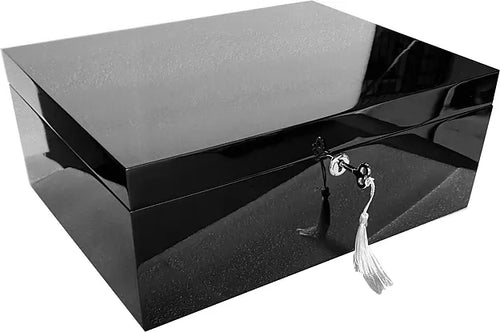 Black High Gloss Wood Jewellery Box, Length 35cm