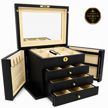 Harrowdene® Premium Edition Matte Black Jewellery Box with Side Panels 28.5cm
