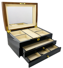 Harrowdene® Premium Edition Walnut & Black High Gloss Jewellery Box 2-Drawer 35cm
