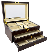 Harrowdene® Premium  Edition Mahogany High Gloss Jewellery Box 2-Drawer 35cm