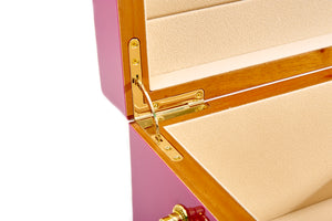 Harrowdene Very Large Magenta Piano Finish Timber Jewellery Box, Length 52cm - Close Up Hinge