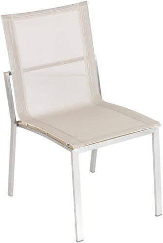 Alzette Stainless Steel Outdoor Stacking Side Chair White, Batyline Fabric